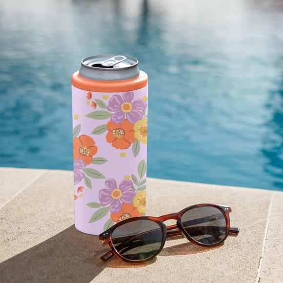 NWT OCS Designs Stainless Steel Slim Can Cooler Pretty Petals - Picture 8 of 11